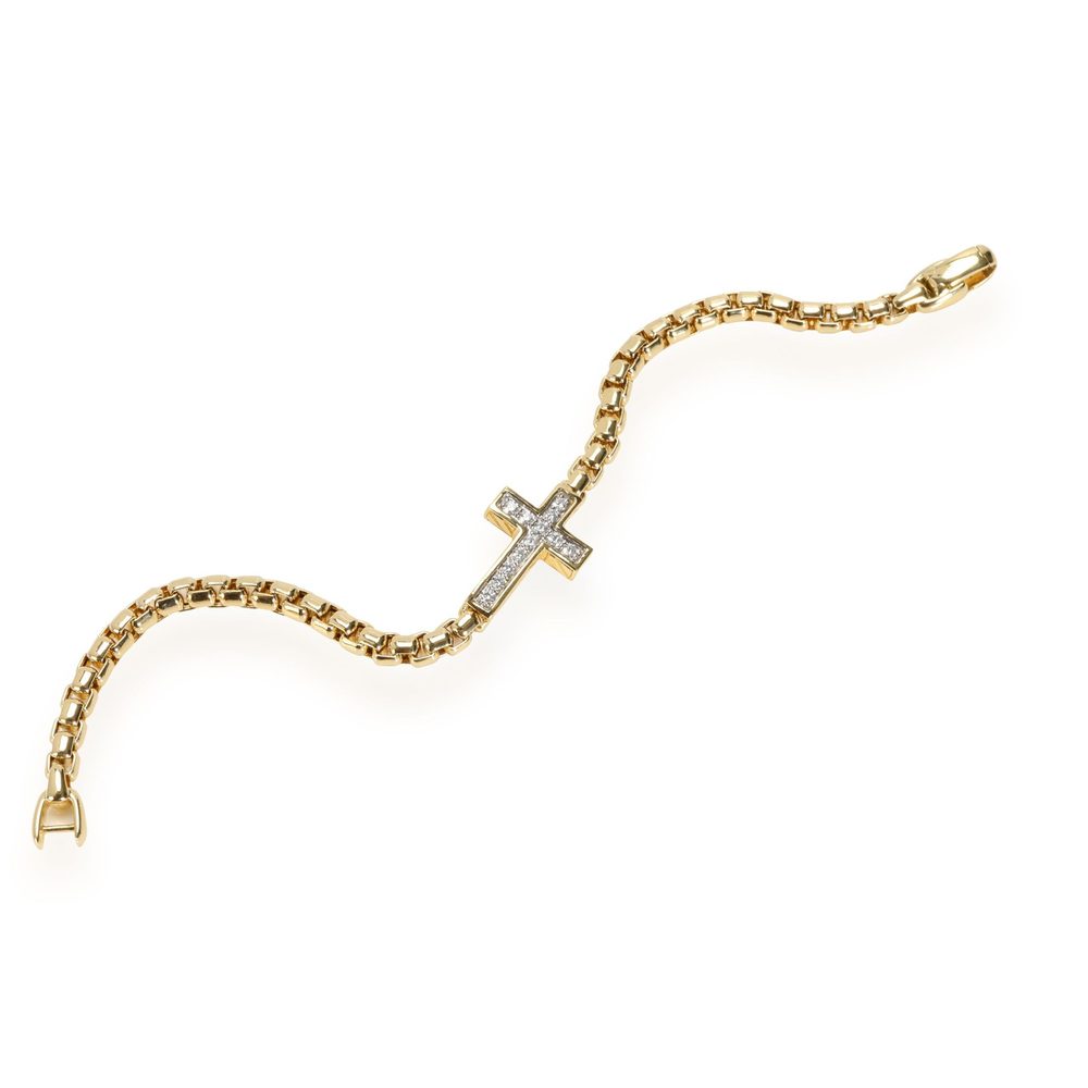 David Yurman Pave Collection Diamond Cross Bracelet in 18K Yellow Gold 0.46 CTW - Picture 2 of 4